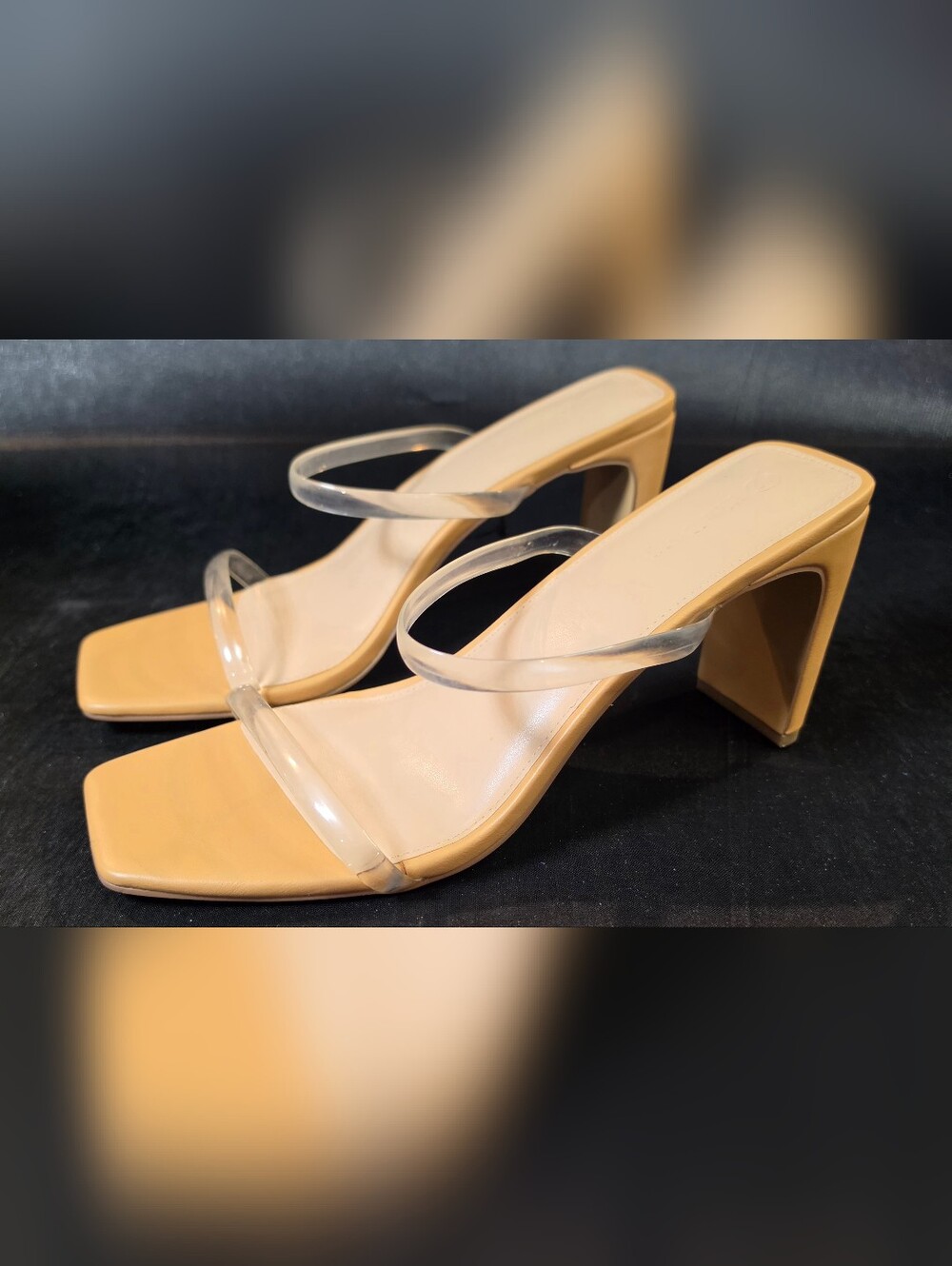 The Drop Womens Size 11 Clear Strap Mule Heels Nude Tan Square Toe Sandals